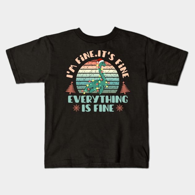I'm fine.It's fine. Everything is fine.Merry Christmas  funny dino and Сhristmas garland Kids T-Shirt by Myartstor 